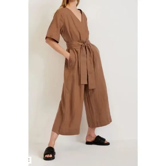 Everlane THE WRAP JUMPSUIT IN LINEN oversized boho lagenlook sz 2