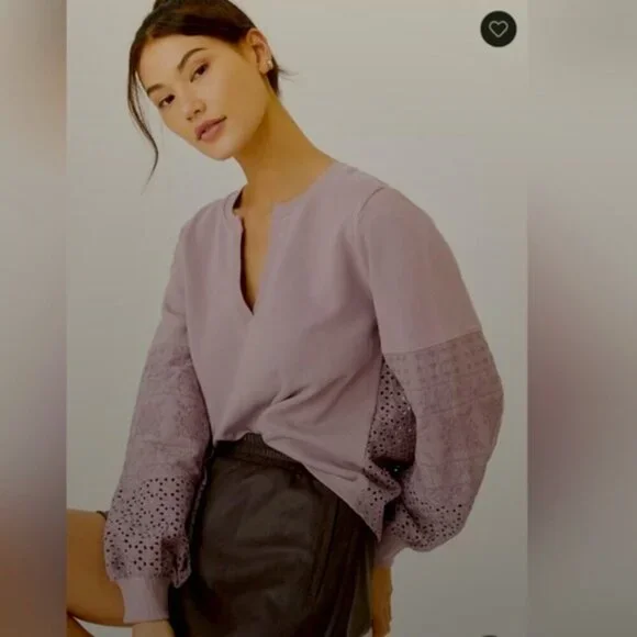By Anthropologie women's oversized eyelet sweatshirt lavender purple medium
