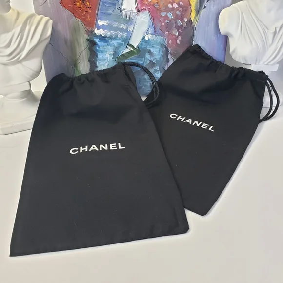 Chanel Set of 2 Black w/ White Dust Sleeper Bags Storage Luggage 12 x 6