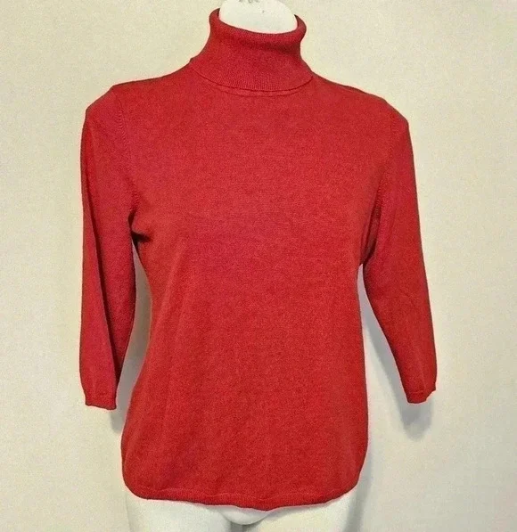 Chicos Top Womens 1 US Medium Red Turtleneck Rayon Polyester Casual Ladies