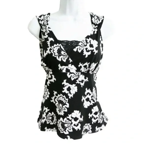 White House Black Market Black and White Wrap Tank Top Women Small Made in 🇺🇸 US