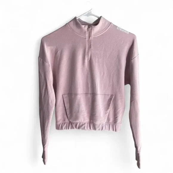 Pink lavender Gymshark quarter zip cropped sweatshirt size S
