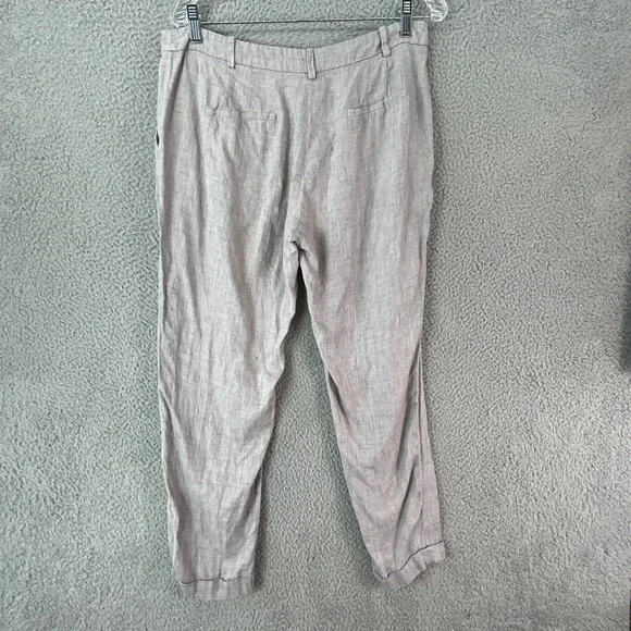 Zara Basic Collection Trousers Women 8 Taupe Excellent Linen Blend Cuffed Hem