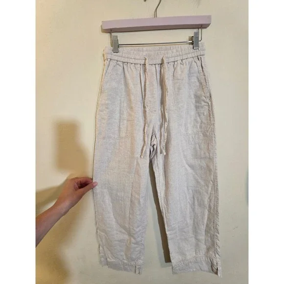 Banana Republic Straight High-Rise Linen Blend Pants Oatmeal XS Crop Drawstring