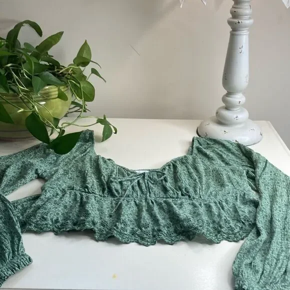 HOLLISTER XL floral Embroidered cropped long sleeve top
