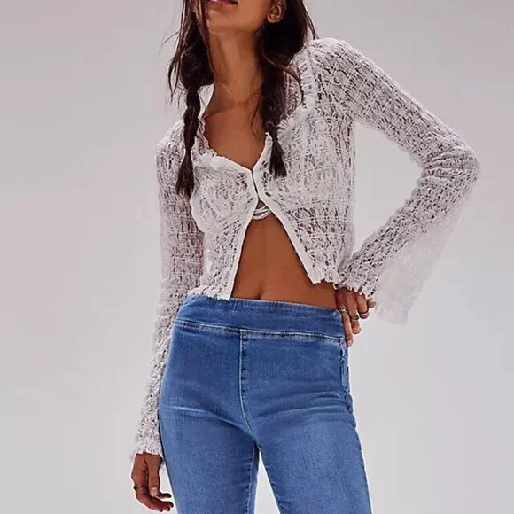 Free People FP One Madison Top Smocked Sheer Ivory New