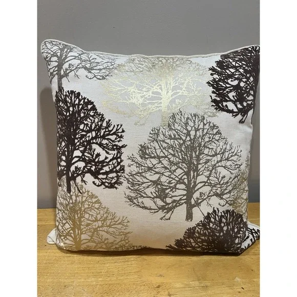 Vtg Pier 1 Flocked‎ Gilded Foil Trees Throw Pillow 19x19