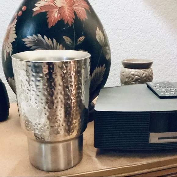 NWT Large Pier 1 Silver Metal Vase Canister Decor