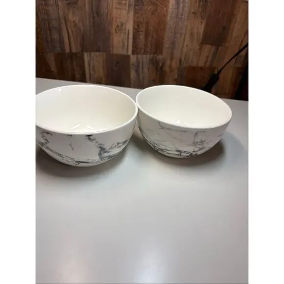 Royal Norfolk Marble Pattern Soup Cereal Bowls Set Of 2 White Gray
