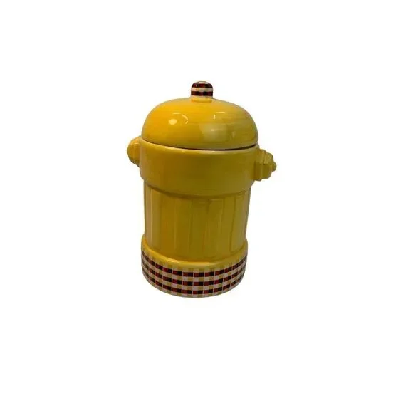 Vintage yellow checkered fire hydrant cookie jar