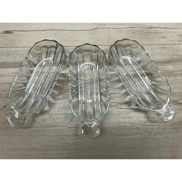Jeanette Heavy Clear Glass Banana Split Ice Cream Sundaes Serving Dishes Set 3