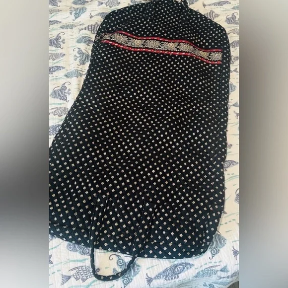 Vintage VERA BRADLEY Classic Black Quilted Travel Hanging Garment Bag Calico