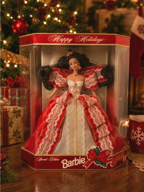 Vintage 1997 Christmas Barbie Happy Holidays Red Lace Dress Unopened NEW