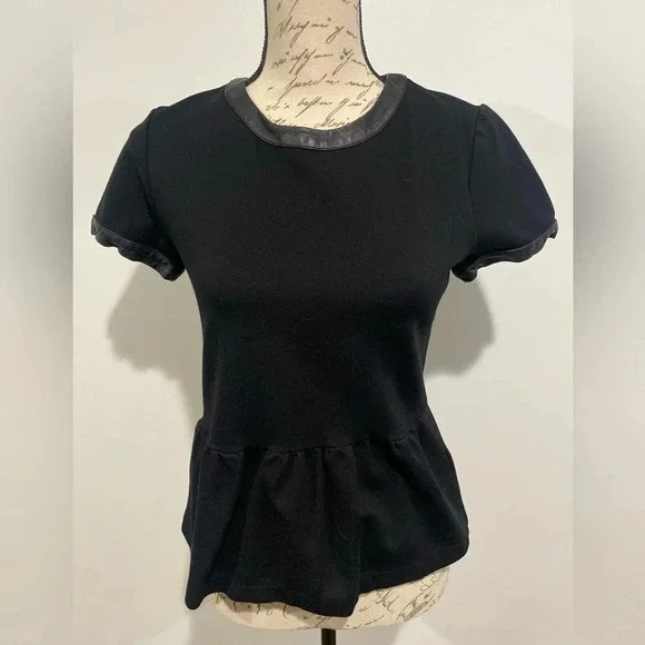 Madewell leather trimmed peplum top Black Size Small