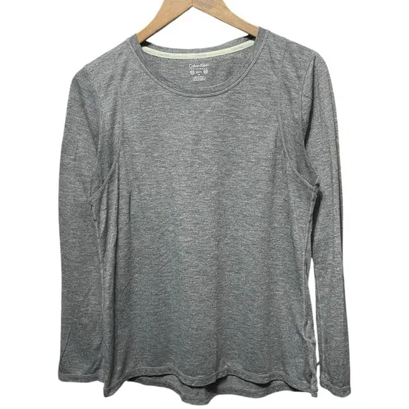 grey Calvin Klein performance Wick long sleeve crewneck activewear gym shirt top