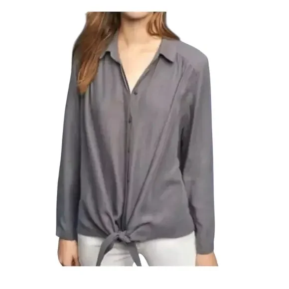 Anthropologie Maeve Tuesday XS button front tie low hem top TLS1 2904