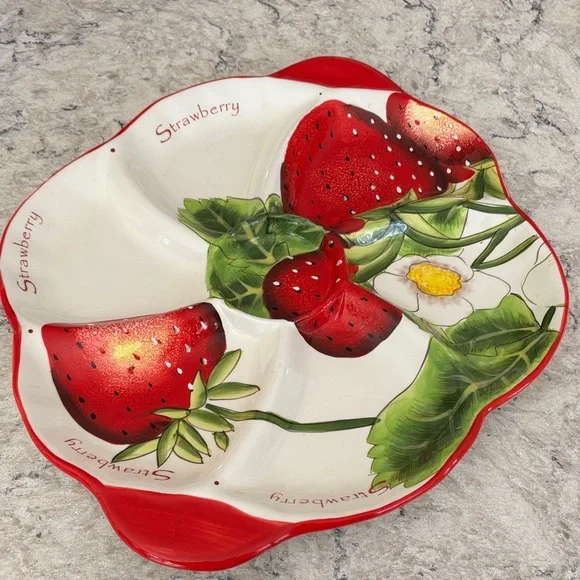 Pier 1 Red and White Strawberry Divided Plate