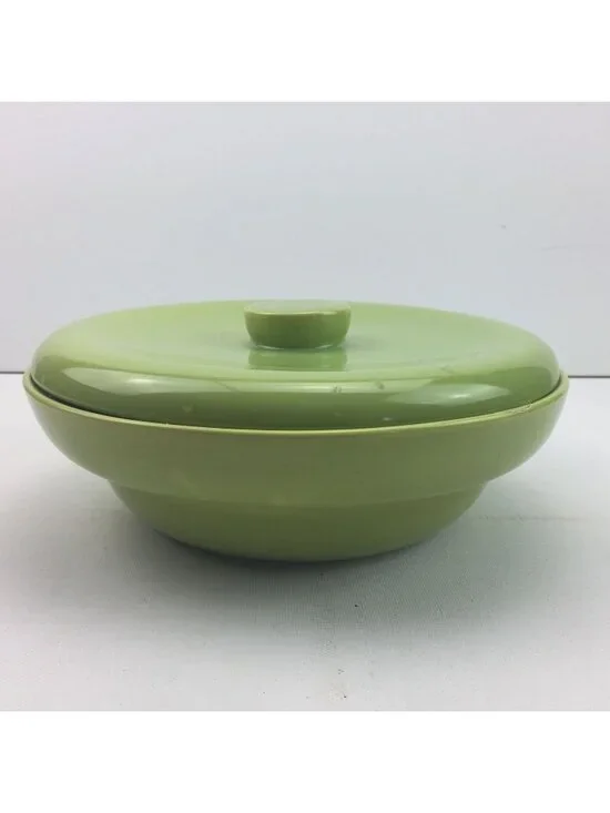 Vintage Green Ceramic Lidded Bowl 9.5