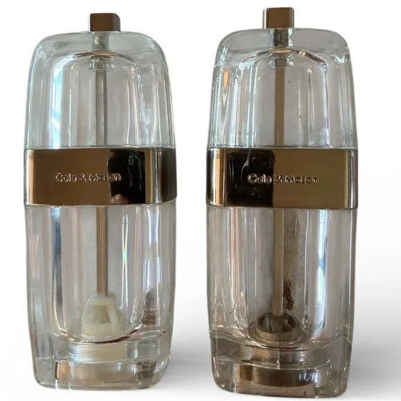 COLE & MASON Lucite Salt & Pepper Mill Grinder Set Acrylic Mid Century Modern