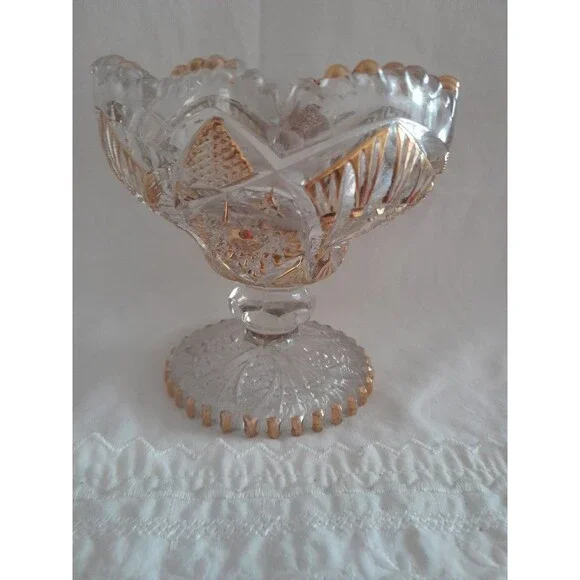 Imperial Nucut Glass Whirling Star Pedestal Jam Jelly Dish