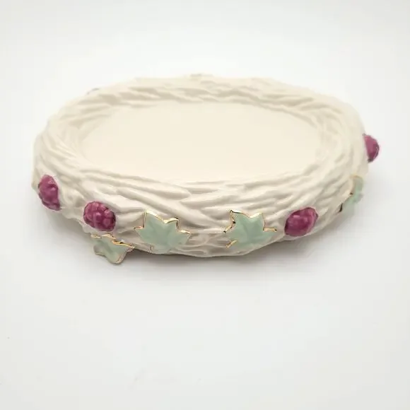 Lenox Love Nest Raspberries Leaves Ceramic Base Trinket Dish Soap Dish Cottage