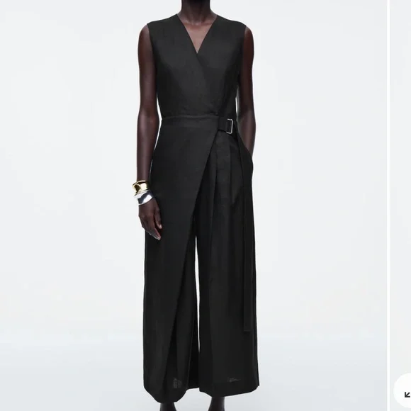 COS Wrap Front Linen Jumpsuit Black Size 4 NWT