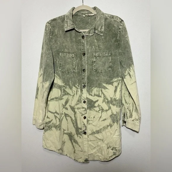 Peach Love California Shacket Corduroy Green Ombre Tie Dye Long Sleeve Small