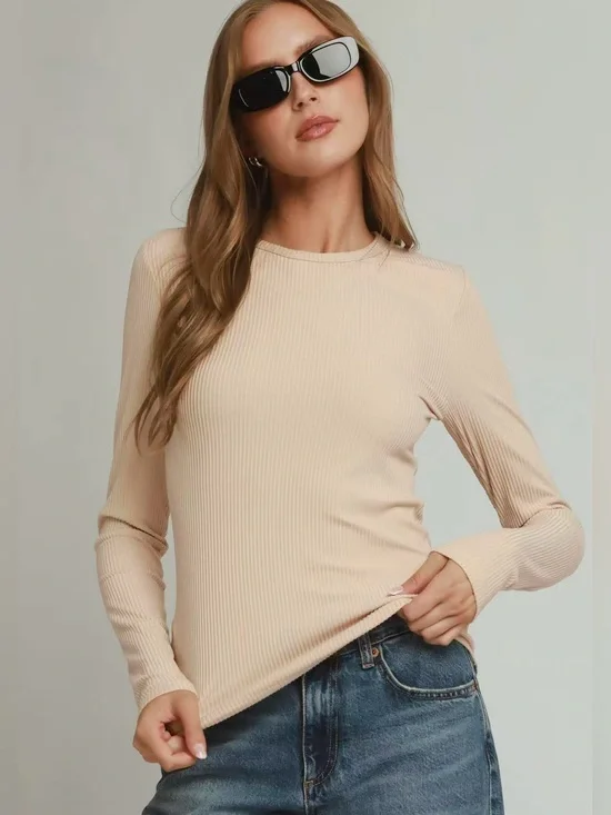 ♥️Hello Gorgeous! Umgee Brushed Luxeribb Long Sleeve Top- Natural