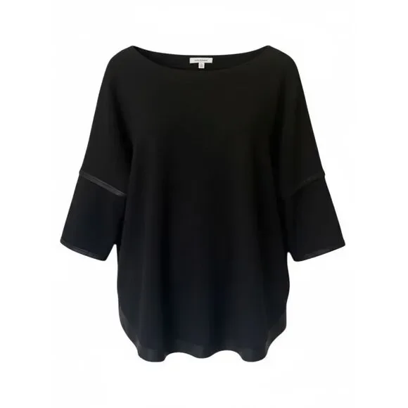 Max Studio Faux Leather Trim Curved Hem Top