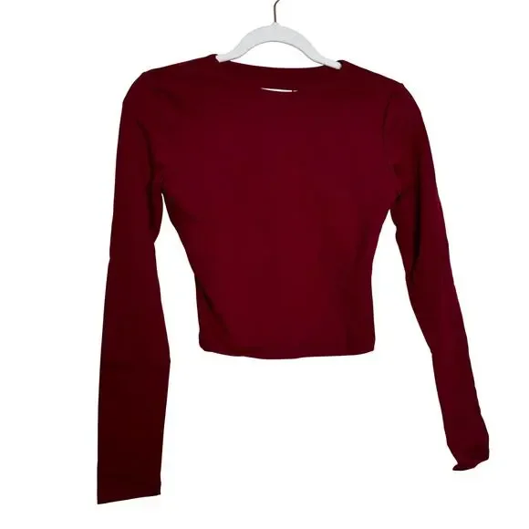 Susana Monaco Long Sleeve Crewneck Crop Top in Beaujolais NWT Size Large