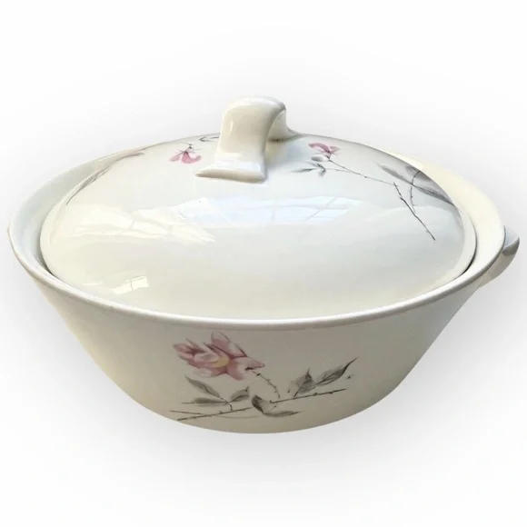 VINTAGE Mid-Century Modern Ballerina Rosette Covered Casserole Dish by Universal