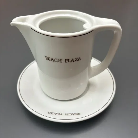 Vintage Schonwald  Germany Teapot And Plate Souvenir “Beach Plaza” Hotel NO LID