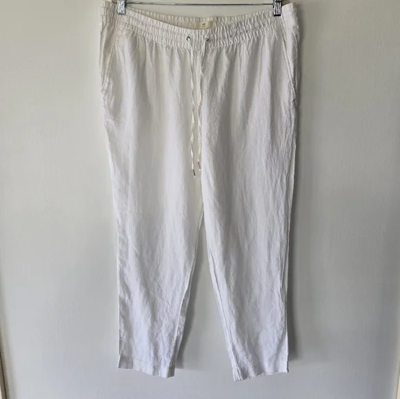 H&M 100% Linen White Drawstring Pull On Pants Womens Plus Size 16