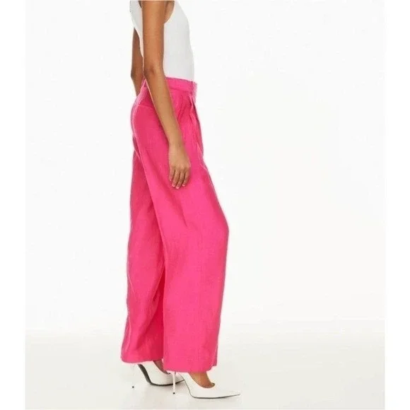 Aritzia Babaton Pleated Linen Pant Agency Eros Hot Pink Career Chic Boss Size 4