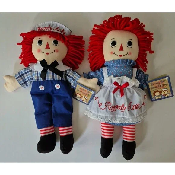 Hasbro by Aurora Raggedy Ann & Raggedy Andy 16 Inch Plush Doll Set Brand New