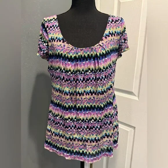 Axcess Purple and Black Patterned Short Sleeve Top