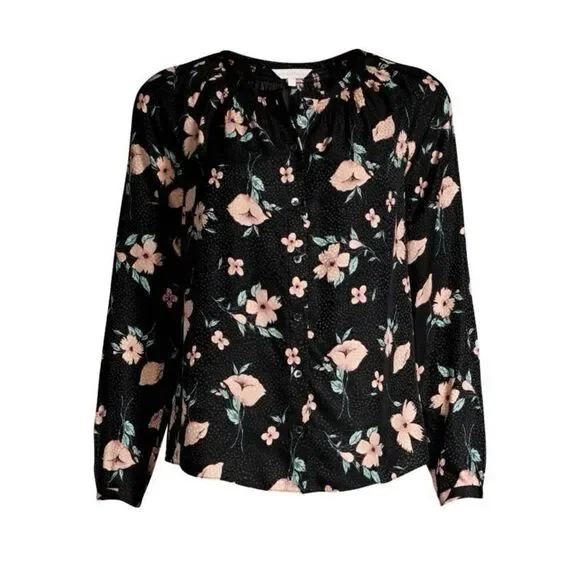 NWOT Rebecca Taylor Black Floral Jacquard Daniella Silk Blouse Size 2 Small