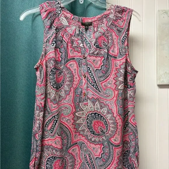 Talbots Paisley Pink Sleeveless Top Size M