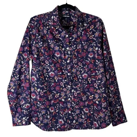 Lands’ End No Iron Supima 10 essential print button front long sleeve shirt