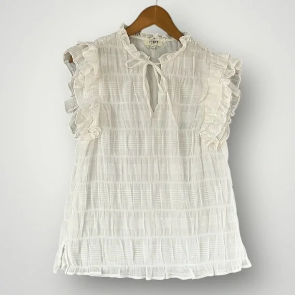 Umgee White Ruffle Sleeve Textured Blouse