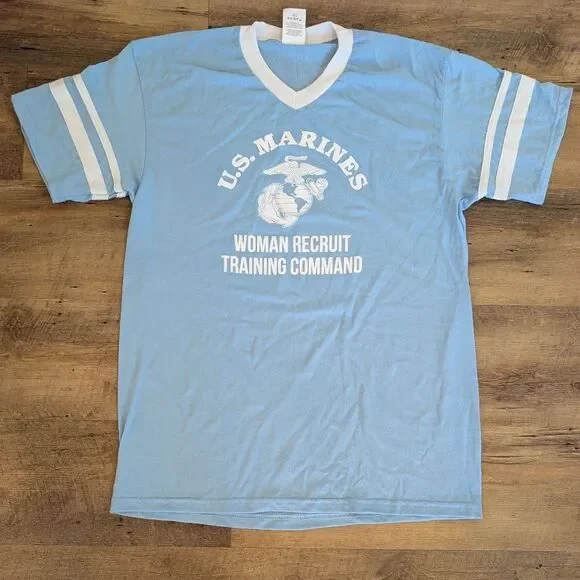 Marine Corps Women Recruit Training Command Blue Stripe Women's Tee