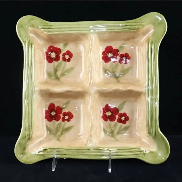 Ambiance Collections FLEUR RUSTIQUE by Nanette Vacher - 4 Section Relish Dish F1