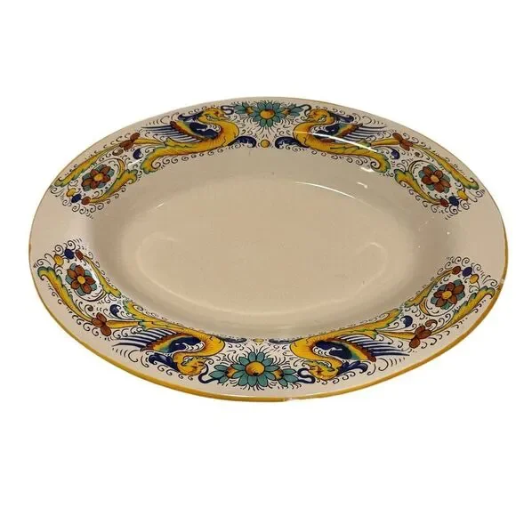 Vintage Italian Deruta Dragon Platter – Oval Serving Dish