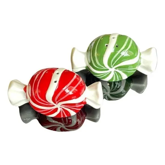 TAG Holiday Candy Peppermint Twist Salt & Pepper Set of 2 Red & Green NIB