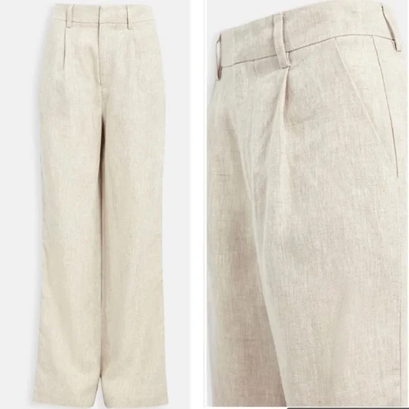 Reformation Cello Pants In Oatmeal 100 Linen Wide Leg High Waisted Unlined SZ 10