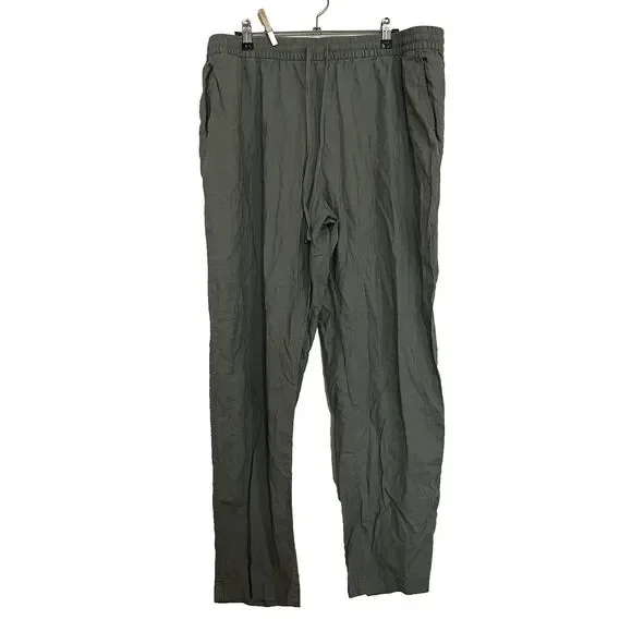 H&M Green Linen Cotton SZ XL Pants Wide Leg Elastic Waist High Rise Beach Resort