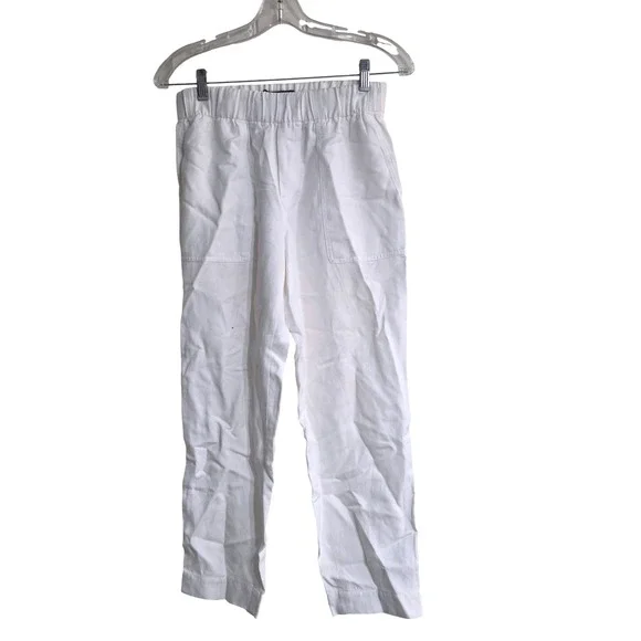 Banana Republic White Linen Blend Elastic Waist Patch Pocket Pants XS High Rise