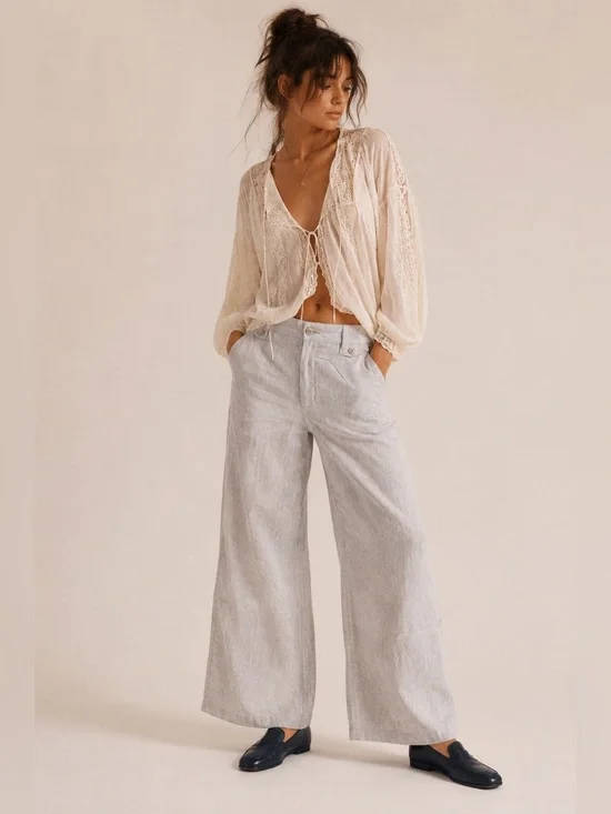 Banana Republic Ryan Fit Tall Linen Cotton Wide Leg Trousers 8L