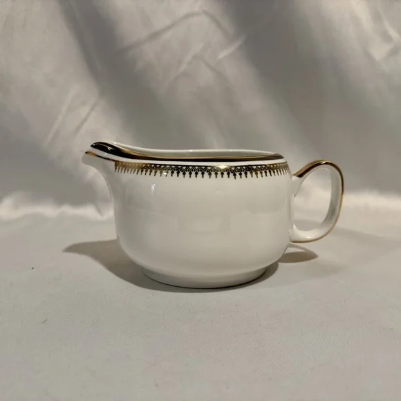 Chodziez Poland Porcelain Creamer Milk Pitcher Black Gold Band Filigree