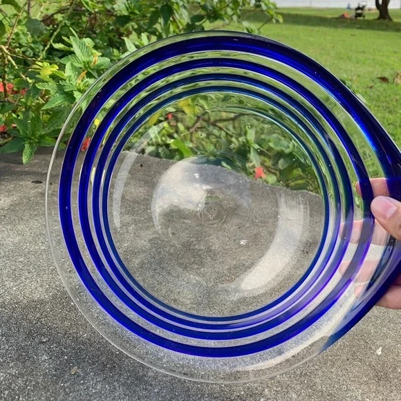 Cobalt Blue Hand Blown Swirl Plate Dish Japan